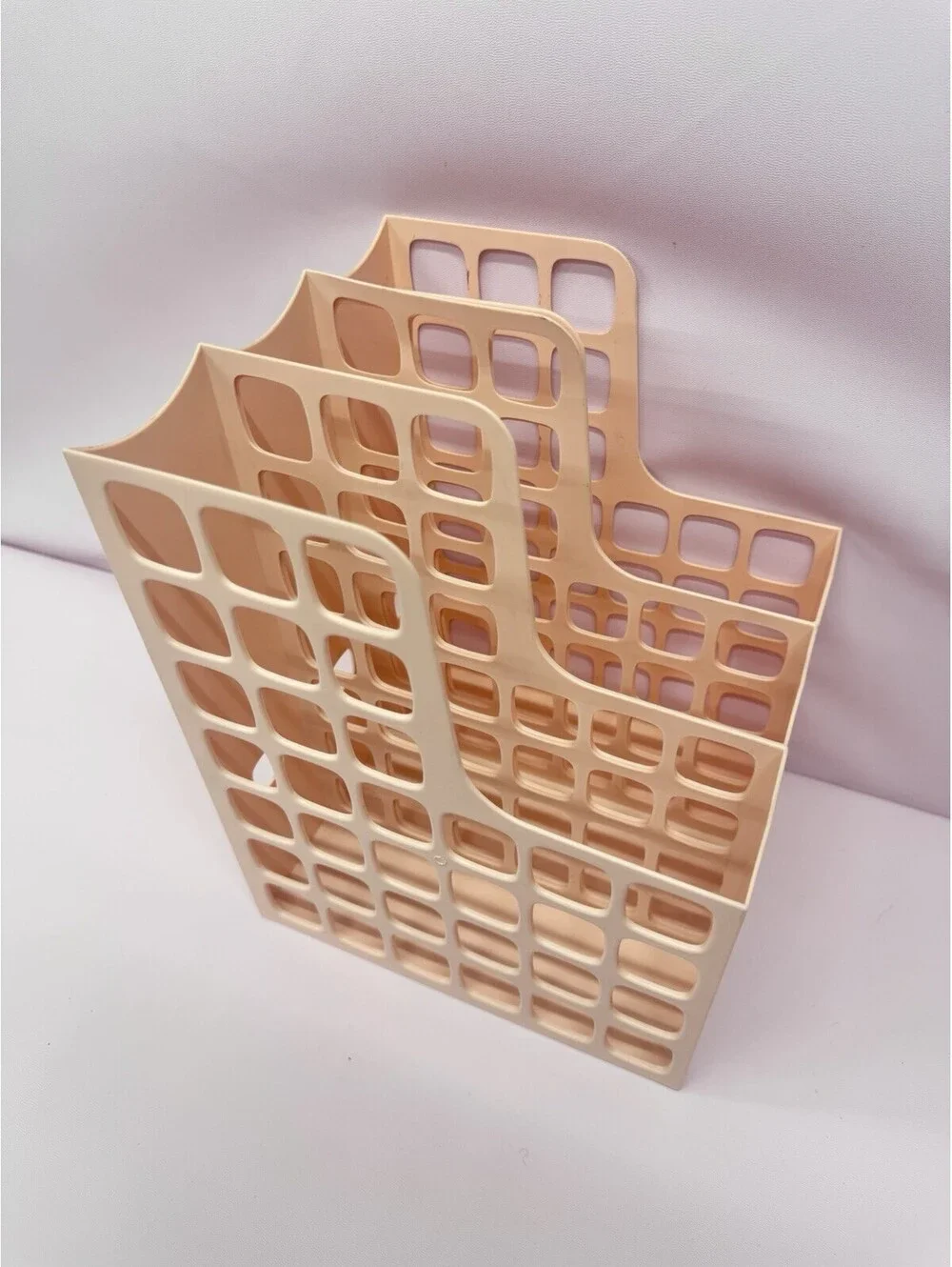 (P) Rare Set of 3 Vintage 1980s Peach Oxford DecoFile Magazine Holder Esselte